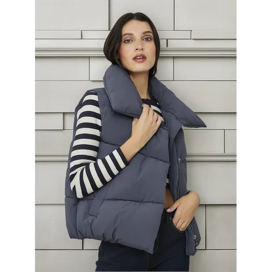 Parka Sin Mangas Imán Cuello Azul Grisáceo Nicopoly