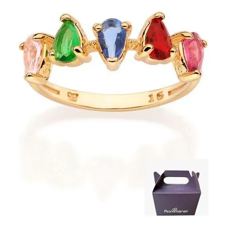 Anel Skinny Banhado A Ouro Colorido; 513471 Rommanel