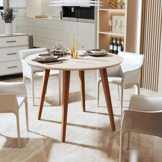 Mesa De Jantar Redonda Madeira 90cm Estilo Industrial