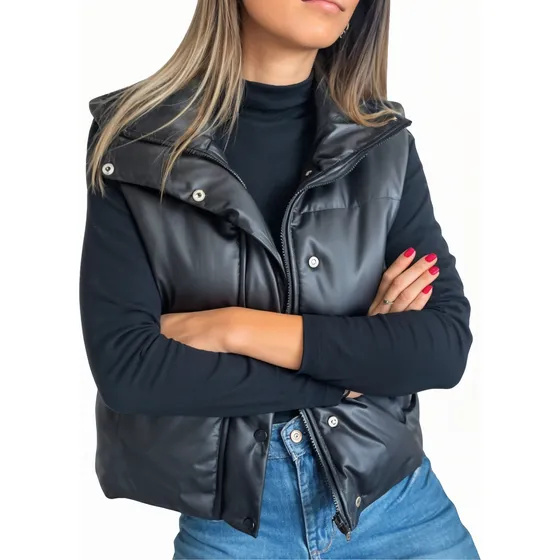 Chaleco Ecocuero Puffer Mujer Engomado