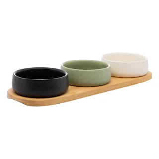 3 Petisqueiras Com Bandeja De Bambu 32cm X 10cm X 3,5cm - Lyor 3 Petisqueiras Com Bandeja De Bambu 32cm X 10cm X 3,5cm - Lyor