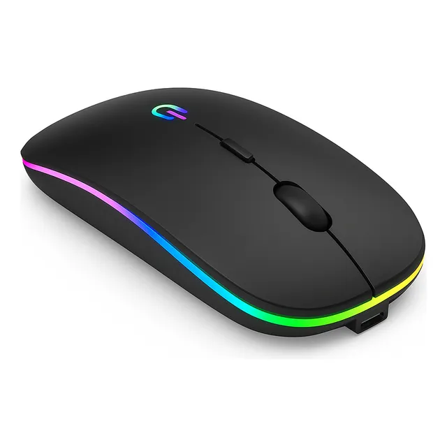 Mouse inalámbrico óptico recargable con luces RGB 1600 DPI conexión 2.4GHz clic silencioso diseño ergonómico ultradelgado color para laptop PC Mac Windows Linux con receptor USB incluido