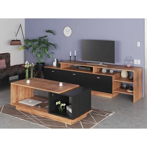 Combo Mesa Tv 1.80 Con Mesa Ratona Rack Tv Melamina Modular 