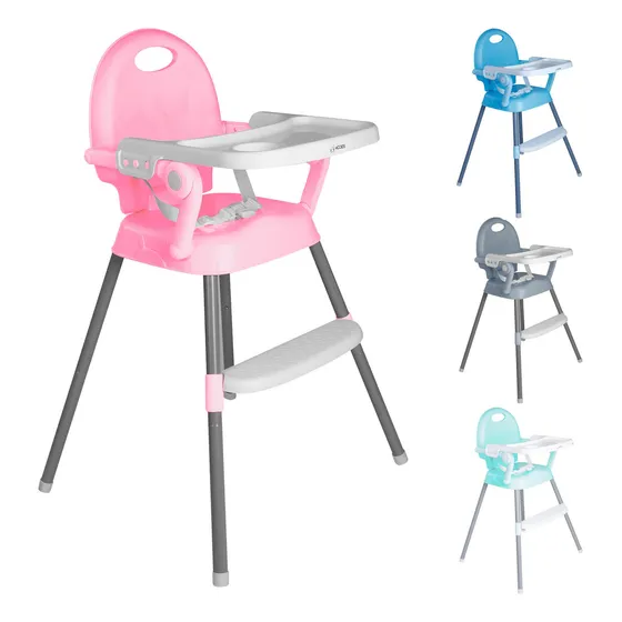 Silla Alta Periquera Kiddos Para Bebé Plegable Portátil Económica Cómoda 3en1 Bandeja Ajustable Portátil Plástica Color Rosa