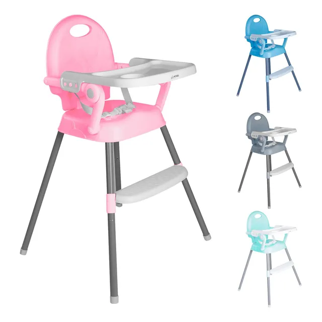 Silla Alta Periquera Kiddos Para Bebé Plegable Portátil Económica Cómoda 3en1 Bandeja Ajustable Portátil Plástica Color Rosa