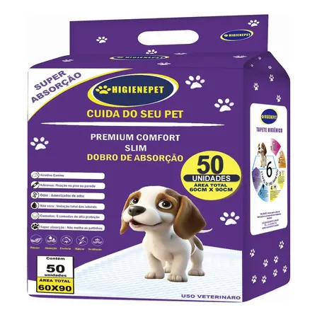 Tapete Higiênico Higienepet Comfort 60x90cm 50 Unidades Antiodor 6 Camadas Branco