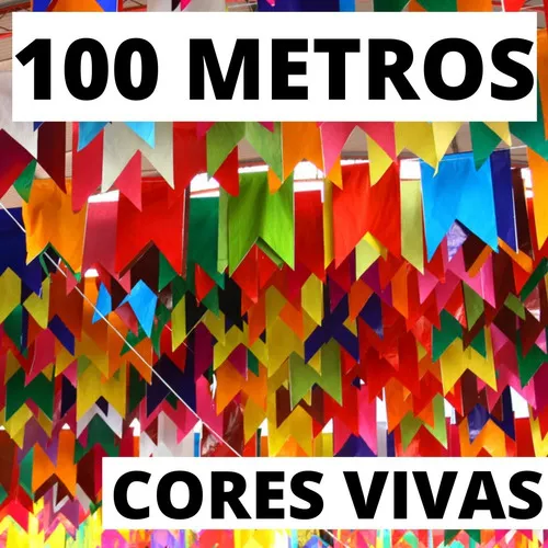 Kit Com 100 Metros Bandeirinha Bandeira Festa Junina Arraiá Cor COLORIDAS 100M PAPEL
