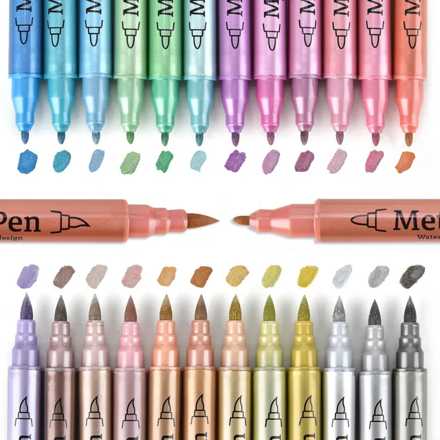 24colores Marcadores Metálico Plumones Acrilico Punta Pincel
