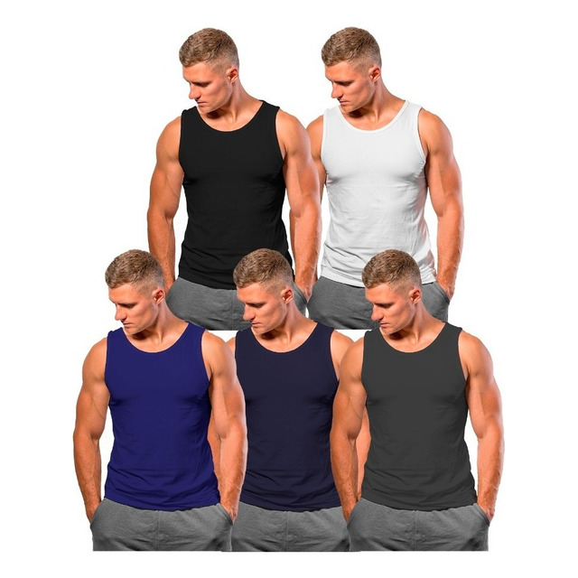 Kit 5 Camisetas Regata Masculina Algodão Tagh Academia Lisa Kit 5 Camisetas Regata Masculina Algodão Tagh Academia Lisa