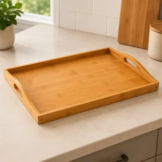 Clink Bandeja Retangular Servir Café da Manha 40x30cm Bambu Clink