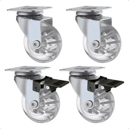 Kit 4 Rodinhas Para Moveis Rodízio Roda 50mm Silicone Reforçada Giratória Com Trava 2 Polegadas Com Placa E Freio Gel