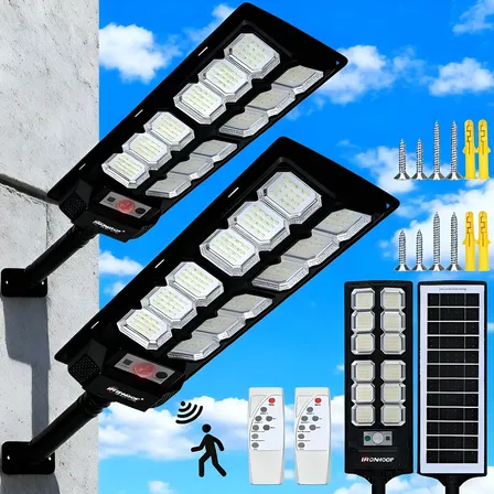 Kit 2 Luminária Solar 700w Potente Com Sensor Preto