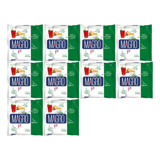 Kit 10 Unid. Açucar Light Magro Fit Com Stevia 400g