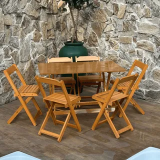 Móveis Britz Jogos Conjuntos Mesa Bar Dobrável Madeira 1,20x70 Com 6