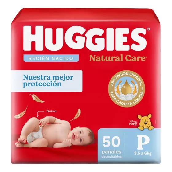 PAÑALES HUGGIES NATURAL CARE TALLE PEQUEÑO (P) X 50 UNIDADES Hipoalergenico