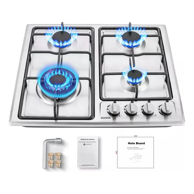 Parrilla De Gas Empotrable Estufa De Gas Mesa 4 Quemadores Acero Inoxidable Plateado 1.5v Parrilla Para Estufa