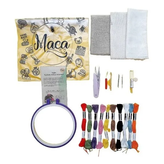 Kit Bordado Básico Hilos Bordar, Agujas, Tambor, Telas