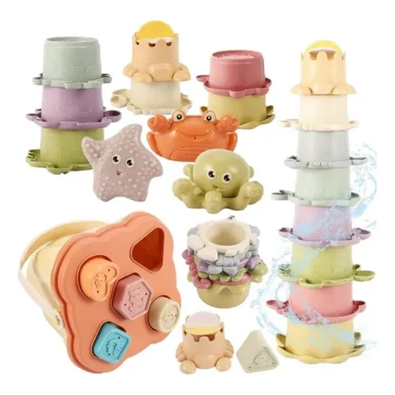 Set De Balde De Encastres De Formas Torre Apilable Color Pastel