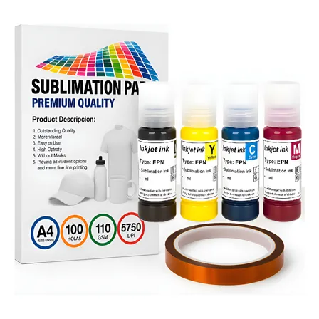 Pack Sublimacion Premium , Papel, Tintas Y Cinta 4 Colores