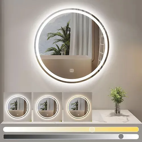 Espejo redondo de pared F005-89 con luz cálida de 60cm diámetro eléctrico marco nude