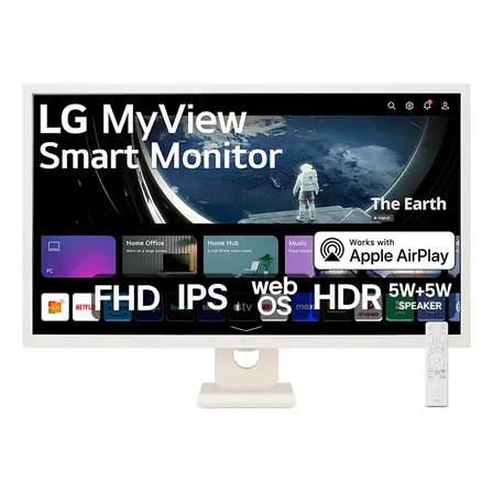 Monitor LG Myview Smart - Tela Ips De 32', Fhd, Webos, Screen Share, Hdr10, Thinq, Air Play 2, Bluetooth, Usb, Hdmi - 32sr50f-w Branco 127/220v