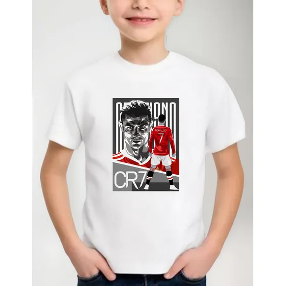 Remera Blanca Sublimada Para Niños De Cristiano Ronaldo