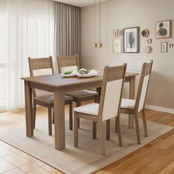 Juego De Comedor Ellen Con 4 Sillas Marrón/crema/beige