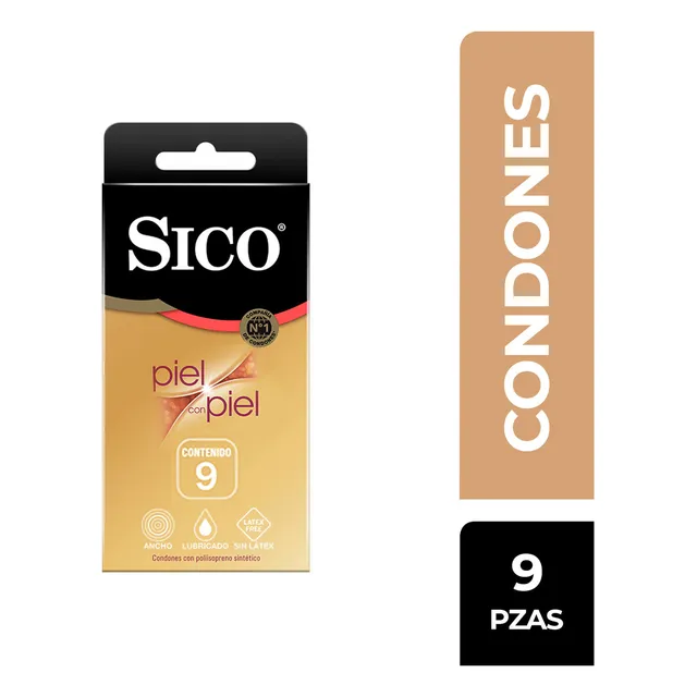 Sico® Piel con Piel, Condones sin látex, caja de 9 pzas