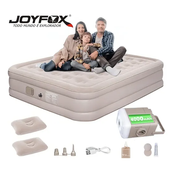 Colchão Inflável Queen Joyfox Bateria Lítio Integrada 203x154x44cm