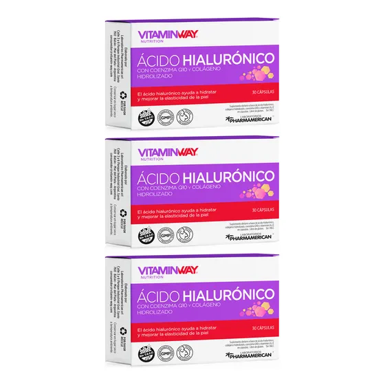 Vitamin Way Kit X3 Cajas Acido Hialuronico Colágeno X30 3c