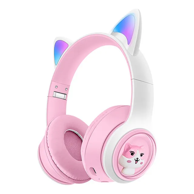 Auriculares Inalámbricos Diseño Orejas De Gato Led Rosa