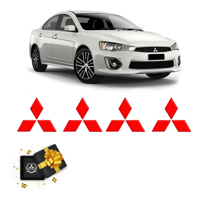 Kit Emblema Da Roda Lancer Vermelho Refletivo Adesivo Calota