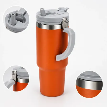 Garrafa Térmica Copo Inox 900ml Alça Tampa T. Flip Canudo