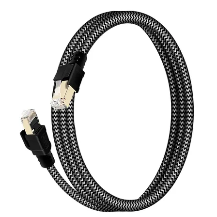 Cabo de rede trançado de nylon RJ45 crimpado para Internet Cat8 de 2 metros