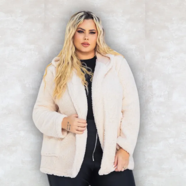 Casaco Teddy Pelinho Sobretudo Jaqueta Plus Size Inverno