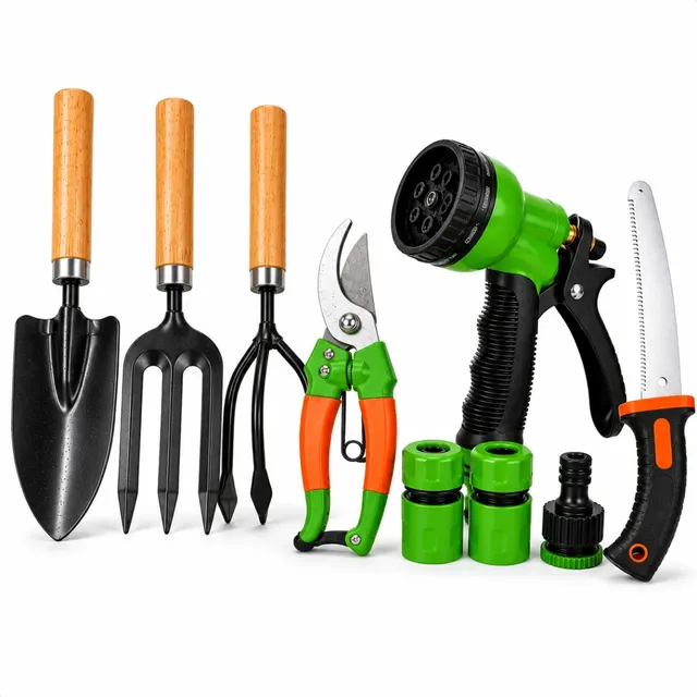 Kit Jardinagem Tesoura De Poda Serra Pá Garfo Pistola Água