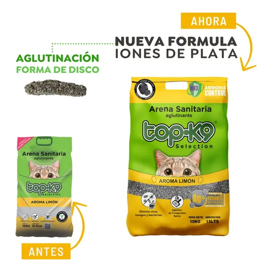 Arena Antibacterial Aglutinante Topk9 10kg Limón