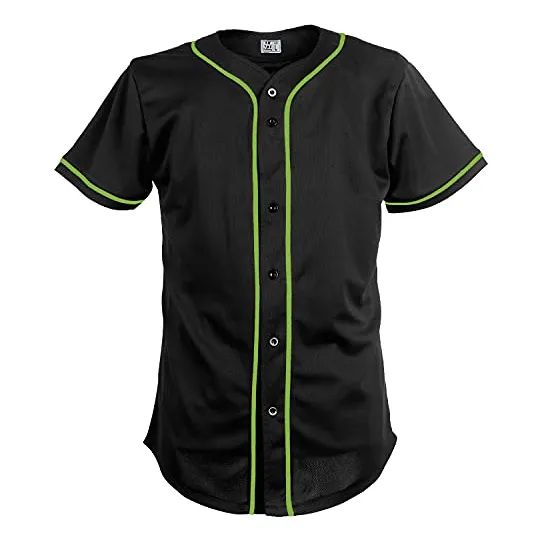 Pullonsy Mens Plain Solid Black Baseball Jersey 7l9ko