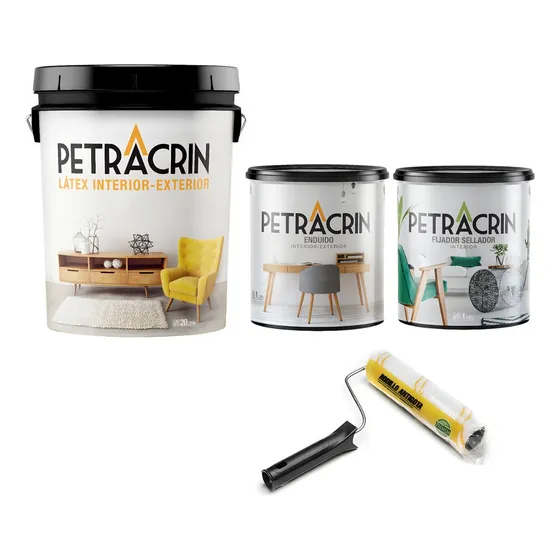 Combo Petracrin Latex 20lt  Int /ext Enduido-fijador-rodillo