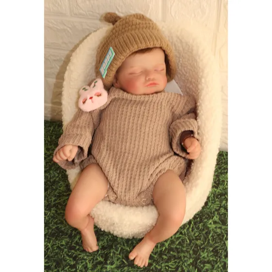 Bebê Reborn Realista Menina Any Com Cabelo Olhos Fechados