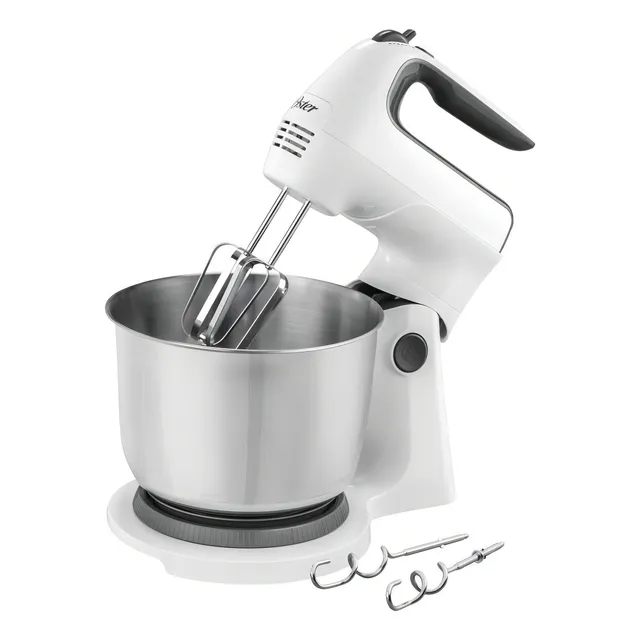 Oster Batidora de Mano y Pedestal, con Tazón de Acero, de 6 Velocidades, Blanca, FPSTHS3612