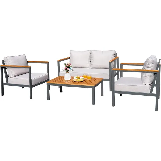 Sala Para Jardin 4 Pcs Estructura Beige
