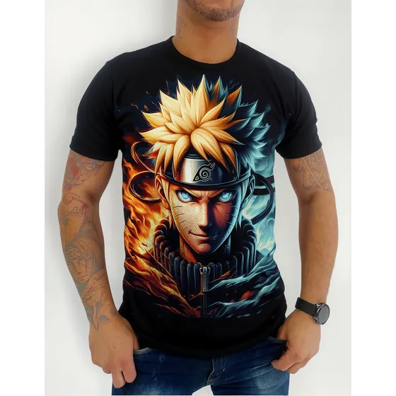 Camiseta Masculina Naruto Shippuden Camisa Algodão Animes 