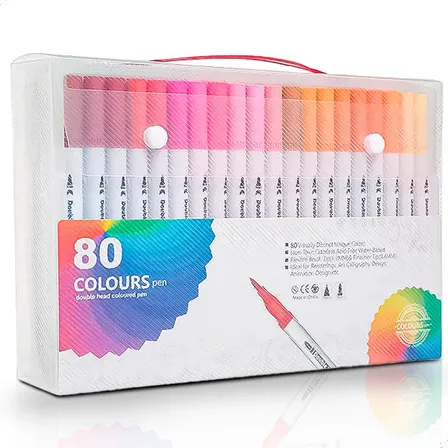 Kit de Canetas Coloridas com 80 Cores e Ponta Dupla para Desenho