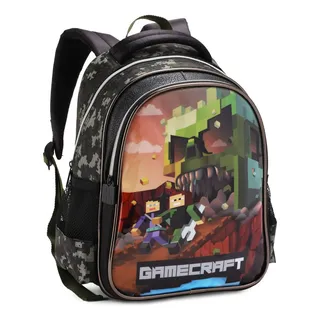 Mochila Reforçada Infantil Menino Escola Creche Passeio Cor Verde-escuro Desenho Do Tecido Minercraft Mochila Reforçada Infantil Menino Escola Creche Passeio Cor Verde-escuro Desenho Do Tecido Minercraft