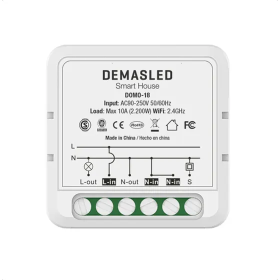 Interruptor inteligente Wifi + Rf Mini Smart Switch on off 1 Canal 220v 2200w 10a Máx. Domótica Demasled