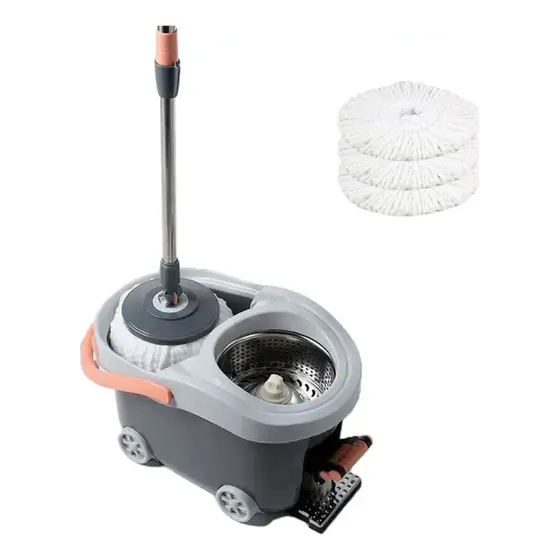 Balde Mopa Centrifuga Pedal Escurridor Lampazo + 4 Mopas Smart Tech LV-A01 Color Gris