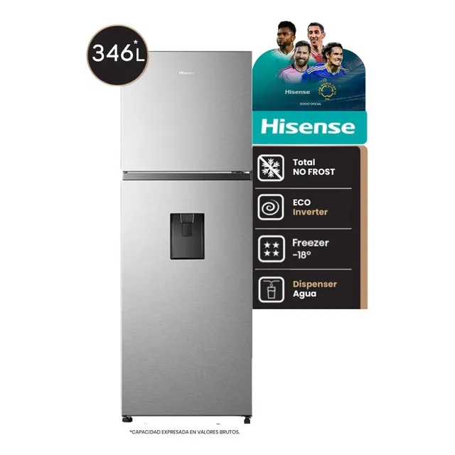 Heladera Hisense Inverter No Frost 346l Con Freezer Con Dispenser De Agua Gris