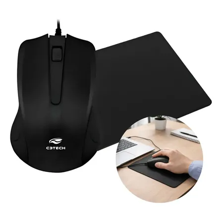 Mouse Dex Preto Com Fio USB 1000 DPI Óptico Com Mousepad