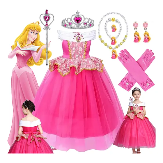 Disfraz De Princesa Arlo Para Niñas,vestido De Niña Princesa Aurora Bella Durmiente, Conjunto De Collar Con Corona,para Cosplay Carnaval Cumpleaños